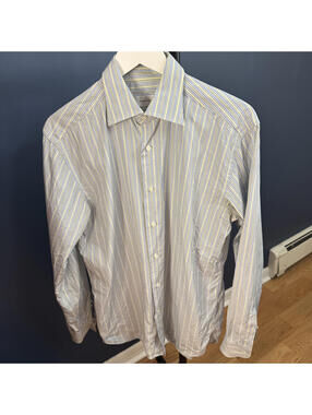 Ermenegildo Zegna, Mens Shirt, Regular Fit, Blue/Yellow/White Stripe, 41-16 (L)